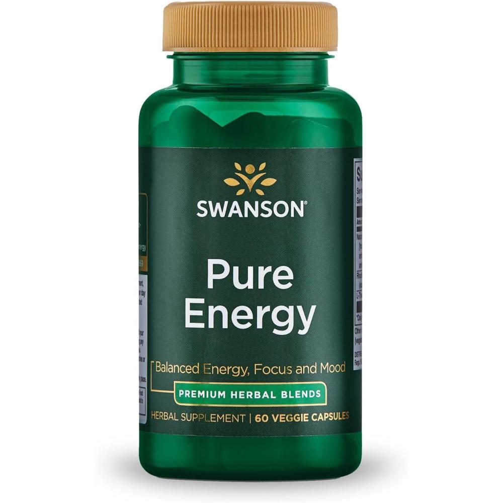 imageSwanson Pure Energy Metabolism Concentration Focus Support Stress Management Adaptogenic Herbs Herbal Supplement 60 Veggie Capsules Veg Caps Vegan60 Count Pack of 1