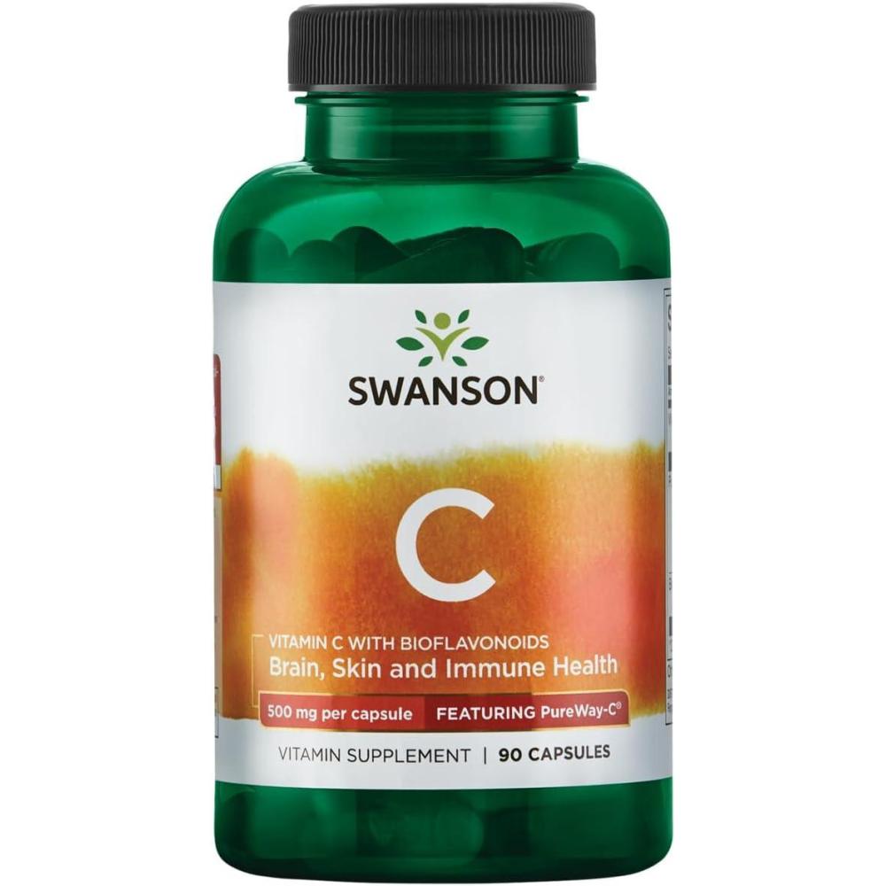 imageSwanson PurewayVitamin C 500 Milligrams with Bioflavonoids 500 Milligrams 90 Capsules90 Count Pack of 1