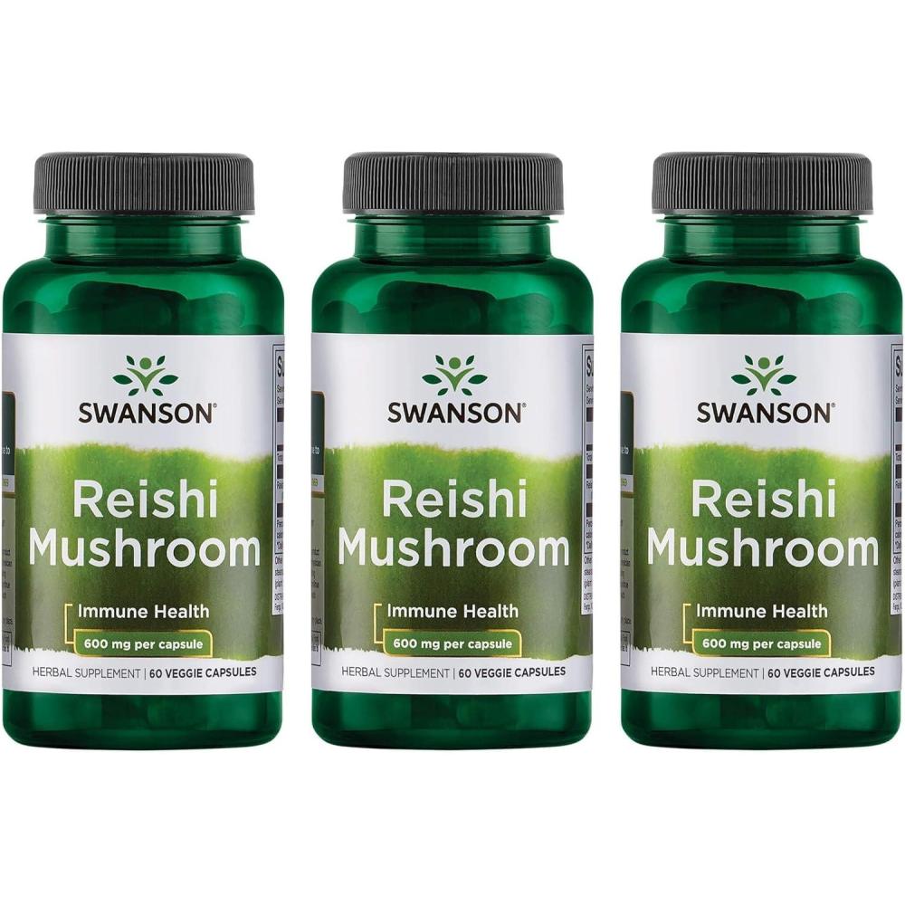 imageSwanson Reishi Mushroom Immune Function Mood Support 600 Milligrams 60 Capsules 3 Pack
