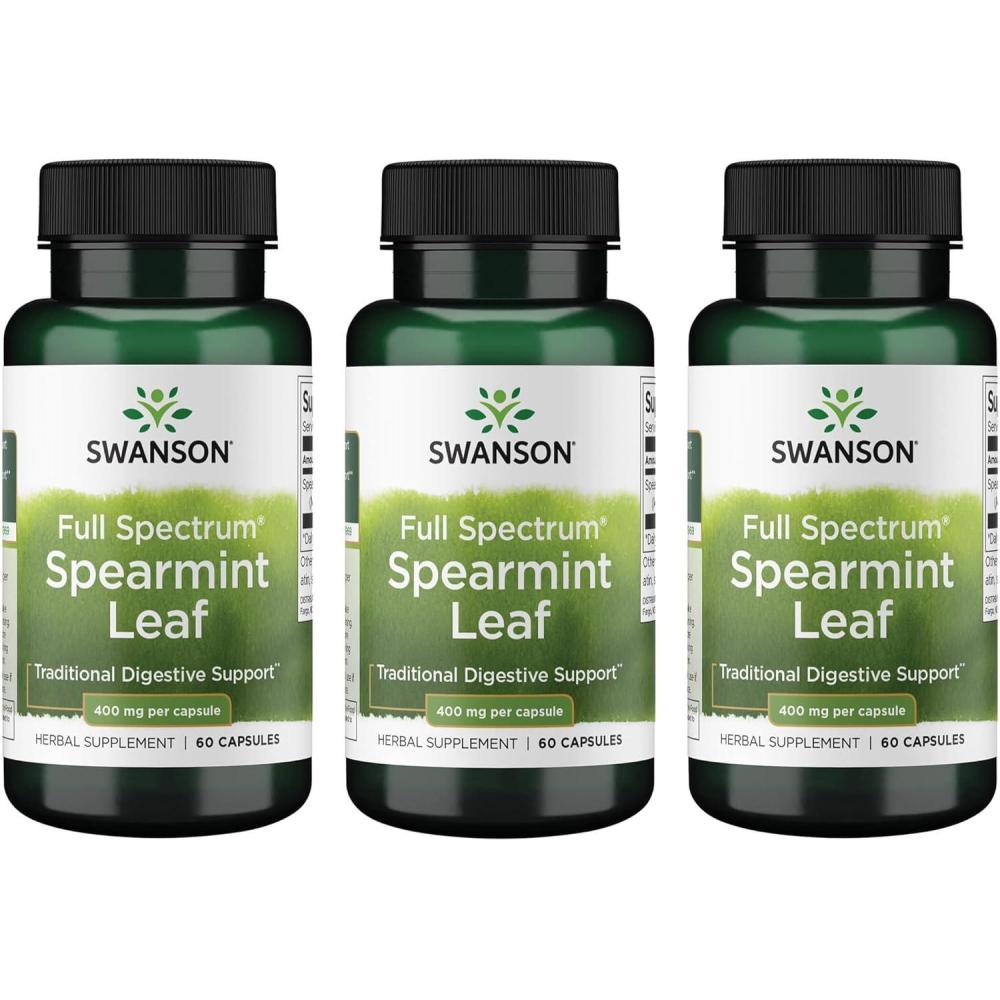 imageSwanson Spearmint Leaf Mentha Spicata  Full Spectrum Herbal Supplement Supporting Digestive Health ampamp Mild Stomach Issues  Natural Formula Supporting Health ampamp Wellness  60 Capsules 400mg Each60 Count Pack of 3