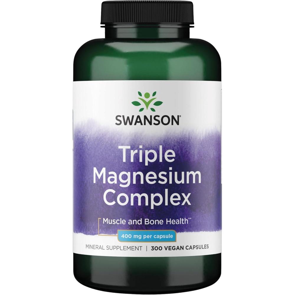 imageSwanson Triple Magnesium Complex Magnesium Supplement for Brain Energy Bone Stress Muscle ampamp Sleep Support Contains Magnesium Aspartate Citrate ampamp Oxide 300 Vegan Capsules300 Count Pack of 1