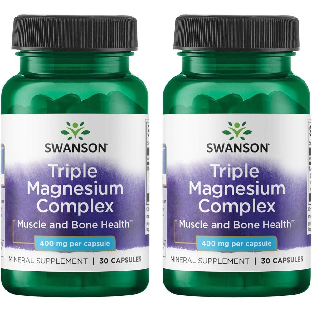 imageSwanson Triple Magnesium Complex Magnesium Supplement for Brain Energy Bone Stress Muscle ampamp Sleep Support Contains Magnesium Aspartate Citrate ampamp Oxide 300 Vegan Capsules30 Count Pack of 2