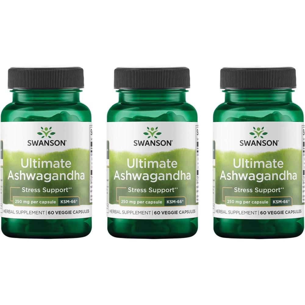 imageSwanson Ultimate Ashwagandha KSM66  Herbal Supplement Supporting Healthy Stress Levels ampamp Relaxation  Natural Formula to Promote a Calm ampamp Relaxed Mindset  60 Veggie Capsules 250mg Each60 Count Pack of 3