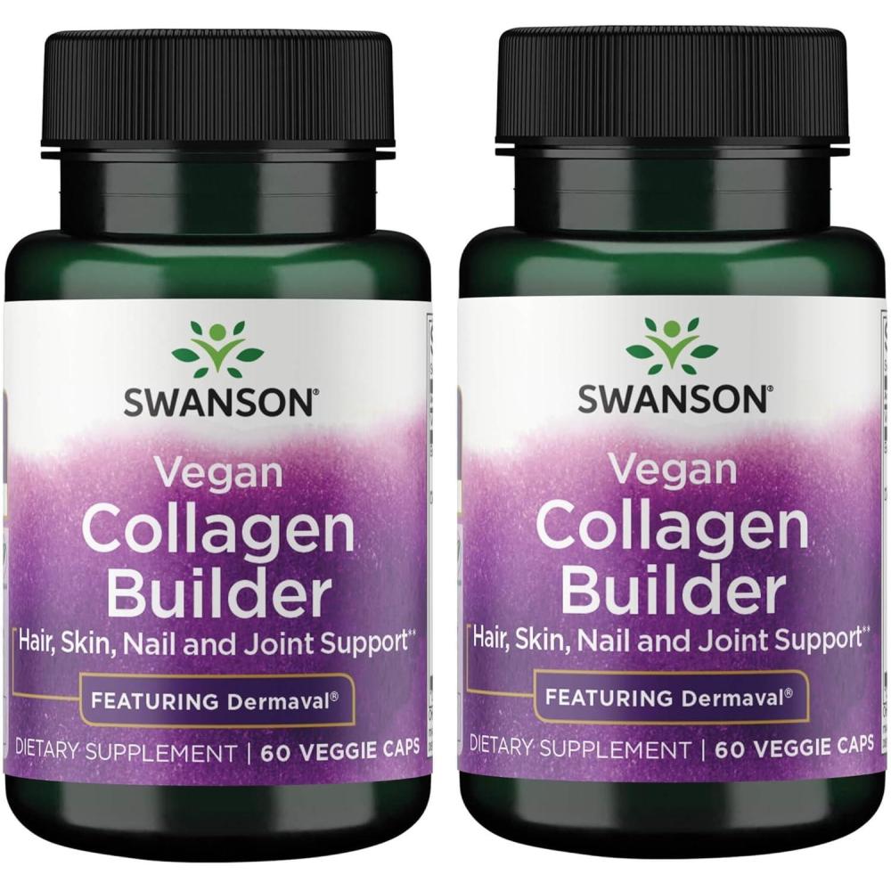 imageSwanson Vegan Collagen Builder  Featuring Dermaval  Hair Skin Nail Health  60 Veg Caps 2 Pack