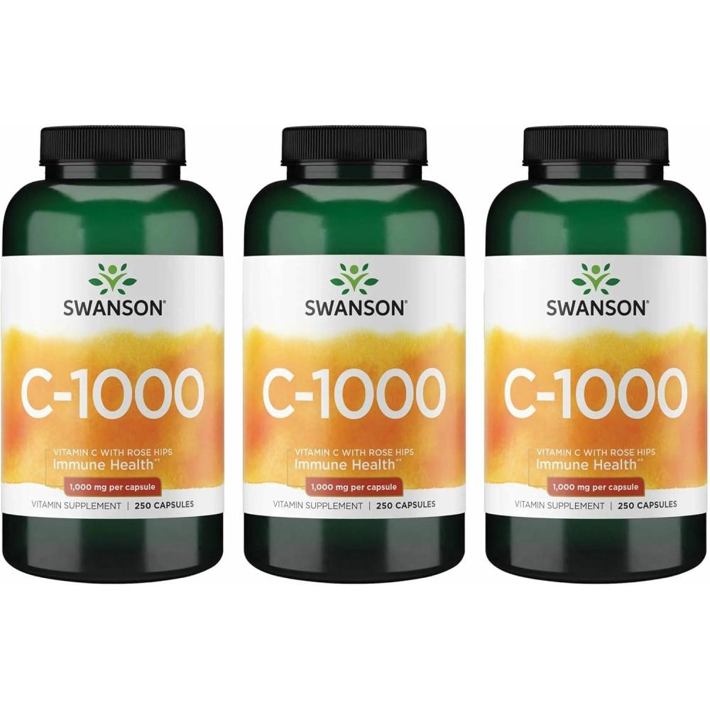 imageSwanson Vitamin C wRose HIPS Herbal Supplement Promoting Skin Health Heart Health ampamp Immune System Support Natural Formula Promoting Protection ampamp Wellness 90 Capsules 1000mg Each250 Count Pack of 3