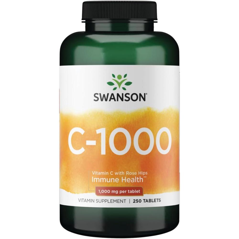 imageSwanson Vitamin C with Rose HIPS Immune System Support Skin Cardiovascular Health Antioxidant Supplement 1000 mg 250 Tablets Tabs