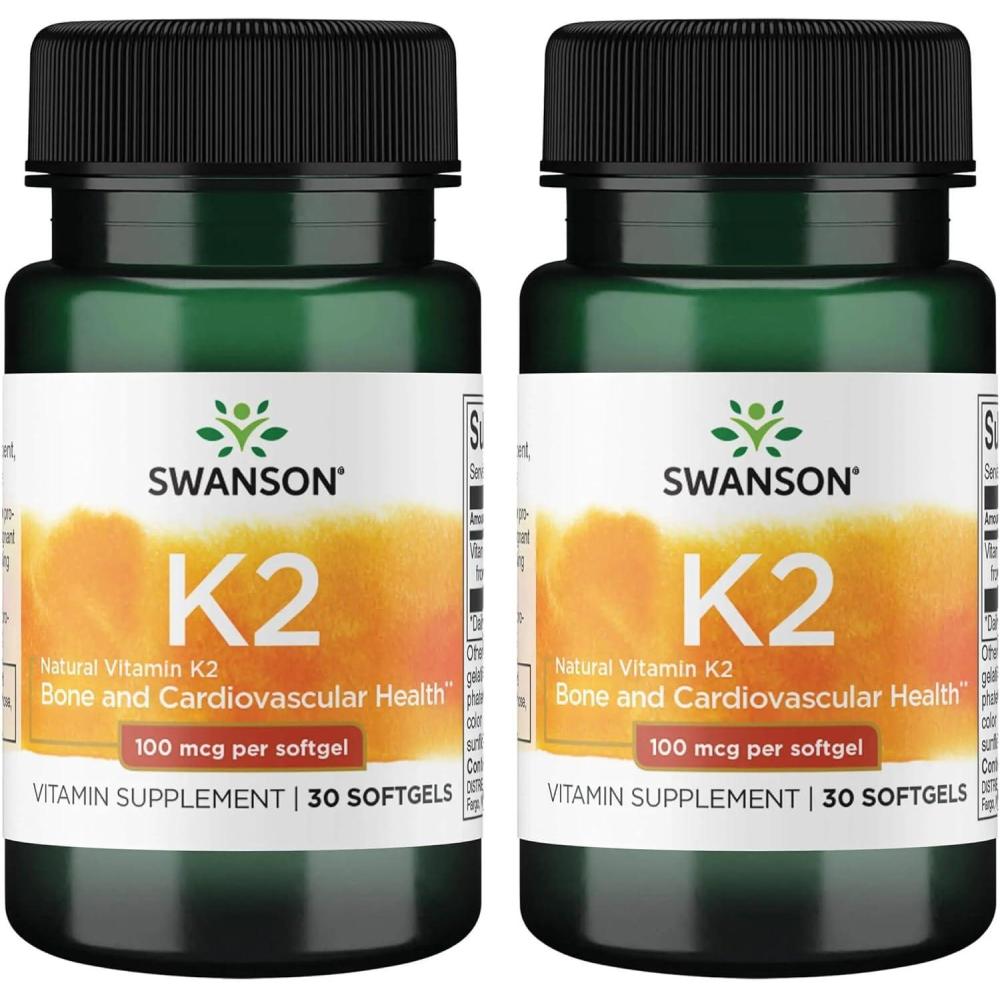 imageSwanson Vitamin K2 Menaquinone7  Vitamin Supplement Supporting Cardiovascular and Bone Health  Made from Japanese Natto to Help Regulate Calcium  30 Softgels 100mcg Each30 Count Pack of 2