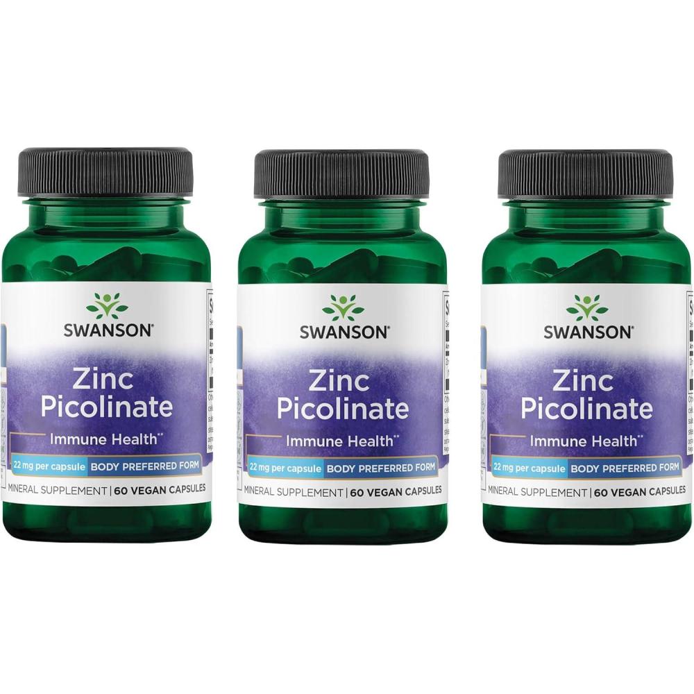 imageSwanson Zinc Picolinate Mineral Supplement Promoting Prostate Health Vision Health ampamp Immune Support Body Preferred Form of Chelated Zinc 60 Capsules 22mg Each60 Count Pack of 3