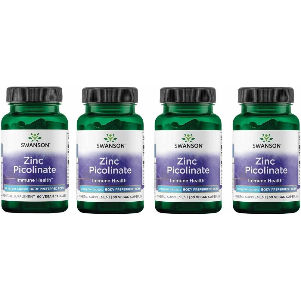 imageSwanson Zinc Picolinate Mineral Supplement Promoting Prostate Health Vision Health ampamp Immune Support Body Preferred Form of Chelated Zinc 60 Capsules 22mg Each60 Count Pack of 4