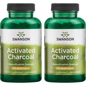 Swanson Activated Charcoal – Natural Supplement Supporting Healthy Absorption – Helps w/Bloating & Maintaining Bowel Regularity – (120 Capsules, 520mg per Serving)(120 Count (Pack of 2))