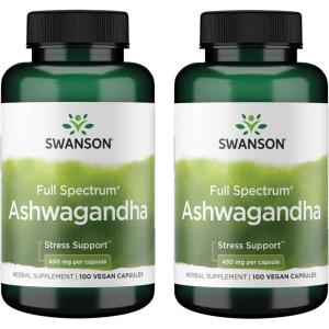 Swanson Ashwagandha Powder Supplement – Ashwagandha Root & Aerial Parts – Promotes Stress Relief & Energy – Ayurvedic Supplement for Natural Wellness (100 Capsules, 450mg Each)(100 Count (Pack of 2))
