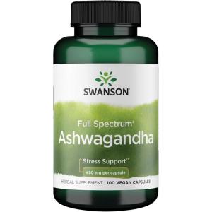 Swanson Ashwagandha Powder Supplement – Ashwagandha Root & Aerial Parts – Promotes Stress Relief & Energy – Ayurvedic Supplement for Natural Wellness (100 Capsules, 450mg Each)(100 Count (Pack of 1))