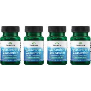 Swanson Astaxanthin & Zeaxanthin Eye Vision Brain Skin Health Antioxidant Support Supplement (Astaxanthin 4 mg & OmniXan Zeaxanthin 4 mg) 60 Softgels Sgels(60 Count (Pack of 4))