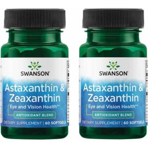 Swanson Astaxanthin & Zeaxanthin Eye Vision Brain Skin Health Antioxidant Support Supplement (Astaxanthin 4 mg & OmniXan Zeaxanthin 4 mg) 60 Softgels Sgels(60 Count (Pack of 2))