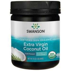 Swanson Certified 100% Organic Extra Virgin Coconut Oil 16 Ounce (1 lb) (454 g) Solid Oil