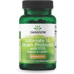 Swanson Dr. Stephen Langer’s Formula – Natural Probiotic w/Prebiotic FOS – 16-Strain Supplement Promoting Digestive Support w/ 3.2 Billion CFU per Capsule – (60 Veggie Capsules)(60 Count (Pack of 1))