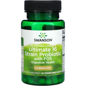 Swanson Dr. Stephen Langer’s Formula – Natural Probiotic w/Prebiotic FOS – 16-Strain Supplement Promoting Digestive Support w/ 3.2 Billion CFU per Capsule – (60 Veggie Capsules)