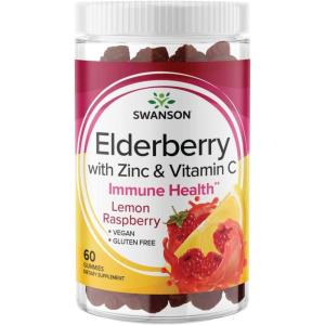 Swanson Elderberry Gummies with Zinc & Vitamin C – Immune Support Supplement Promoting A Healthy Immune System – (Lemon Raspberry, 60 Gummies)