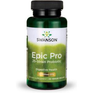 Swanson Epic-Pro 25-Strain Probiotic 30 Billion CFU Digestive Health Immune System Support Prebiotic Nutraflora FOS 30 DRcaps Veggie Capsules (Caps)(30 Count (Pack of 1))