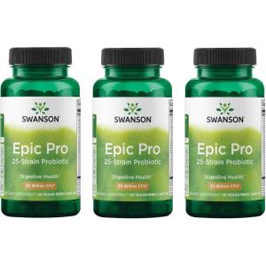 Swanson Epic-Pro 25-Strain Probiotic 30 Billion CFU Digestive Health Immune System Support Prebiotic Nutraflora FOS 30 DRcaps Veggie Capsules (Caps)(30 Count (Pack of 3))