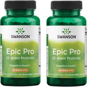 Swanson Epic-Pro 25-Strain Probiotic 30 Billion CFU Digestive Health Immune System Support Prebiotic Nutraflora FOS 30 DRcaps Veggie Capsules (Caps)(30 Count (Pack of 2))