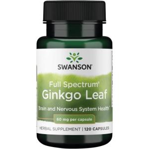 Swanson Full-Spectrum Ginkgo Leaf Brain Memory Support Nervous System Health 60 Milligrams 120 Capsules