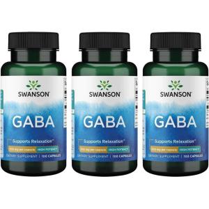 Swanson GABA – Amino Acid Supplement Promoting Calm & Relaxation to Support Restful Sleep – High Potency Formula to Support Healthy Stress Levels – (100 Capsules, 500mg Each)(100 Count (Pack of 3))