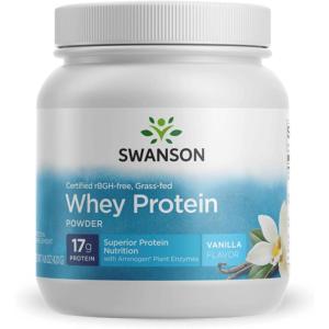 Swanson Grass Fed Cold Pressed Certified rBGH Free Hormone Free Vanilla Whey Protein Powder with Aminogen Enzyme Sports Nutrition Muscle Workout Support 14.8 Ounces (420 g)
