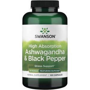 Swanson High Absorption Ashwagandha & Black Pepper – Featuring Bioperine 120 Caps
