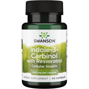 Swanson Indole-3-Carbinol with Resveratrol – I3C Supplement Promoting Cellular Protection – Natural Supplement to Help Maintain Healthy Hormone Balance – (60 Capsules, 200mg Each)(60 Count (Pack of 1))