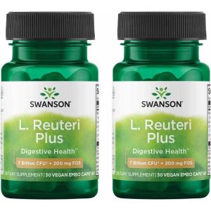 Swanson L. Reuteri Probiotic Plus w/L. Rhamnosus L. Acidophilus & FOS Prebiotic Digestive Support – Promotes Gut Health w/ 7 Billion CFU per Capsule – (30 Veggie Capsules)(30 Count (Pack of 2))