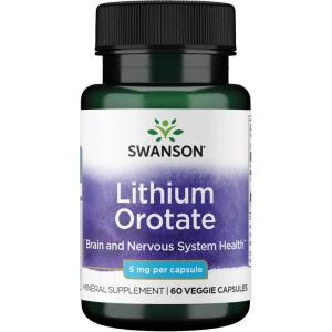 Swanson Lithium Orotate Antioxidant Mood Emotional Wellness Behavior Memory Support Supplement 5 mg 60 Veggie Capsules (Elemental Lithium)(60 Count (Pack of 1))
