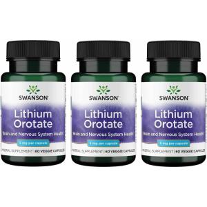 Swanson Lithium Orotate Antioxidant Mood Emotional Wellness Behavior Memory Support Supplement 5 mg 60 Veggie Capsules (Elemental Lithium)(60 Count (Pack of 3))