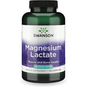 Swanson Magnesium Lactate – Mineral Supplement Promoting Muscle and Bone Health Support – Lactose-Free Lactate Mineral Form for Gentle Absorption – (120 Capsules, 84mg Each)(120 Count (Pack of 1))
