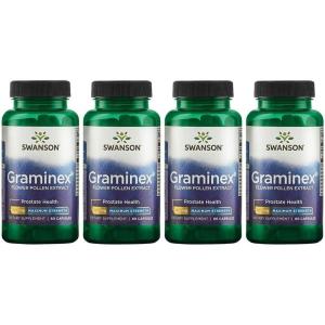 Swanson Maximum Strength Graminex Flower Pollen Extract – Supports Prostate Health, Urinary Tract Function, and Kidney Health – Mens Health Supplement – (60 Capsules, 500mg Each)(60 Count (Pack of 4))