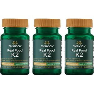 Swanson Maximum Strength Vitamin K2 (Menaquinone-7)-Vitamin Supplement Supporting Cardiovascular and Bone Health-Made from Japanese Natto to Help Regulate Calcium (30 Softgels, 200mcg Each)(30 Count (Pack of 3))