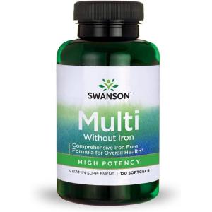 Swanson Multi Without Iron Multivitamin Health Supplement Iron-Free Formula 120 Softgels Sgels