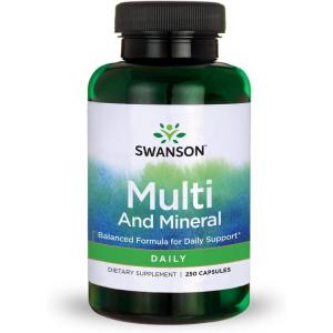 Swanson Multi and Mineral Daily Men’s Women’s Multivitamin Multimineral Health Supplement 250 Capsules (Caps)