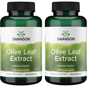 Swanson Olive Leaf Extract Capsules with 20% Oleuropein – (120 Capsules, 500mg Each) 2 Bottles(120 Count (Pack of 2))