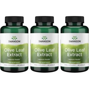 Swanson Olive Leaf Extract Capsules with 20% Oleuropein – (120 Capsules, 500mg Each) 2 Bottles(120 Count (Pack of 3))