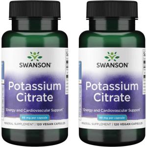 Swanson Potassium Citrate – Mineral Supplement Promoting Heart Health & Energy Support – Aids Optimal Nerve & Kidney Function with Natural Ingredients – (120 Capsules, 99mg Each) (2 Pack)(60 Count (Pack of 2))