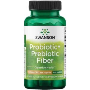 Swanson Prebiotic + Probiotic Fiber – Natural Supplement Promoting Digestive System & Immune Health Support – Aids Regularity & GI Tract Health – (60 Capsules, 500 Million CFU Each)(60 Count (Pack of 1))