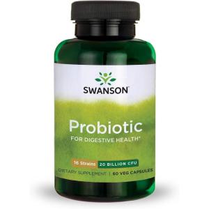 Swanson Probiotic for Digestive Health GI Tract Immune Support Travelers Support 20 Billion CFU with Prebiotic FOS 60 Veggie Capsules (Caps)