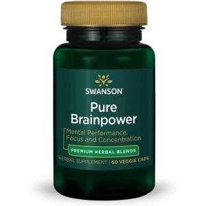 Swanson Pure Brainpower Brain Health Cognitive Memory Focus Support Brain-Derived Neurotrophic Factor (BDNF) Herbal Supplement (Ginkgo Biloba, Bacopa Monnieri) 60 Veggie Capsules (Veg Caps) (2 Pack)(60 Count (Pack of 1))