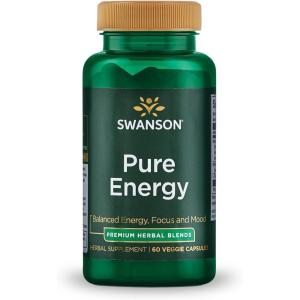 Swanson Pure Energy Metabolism Concentration Focus Support Stress Management Adaptogenic Herbs Herbal Supplement 60 Veggie Capsules (Veg Caps) Vegan(60 Count (Pack of 1))