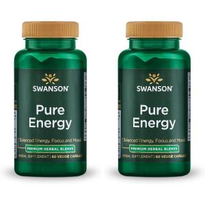 Swanson Pure Energy Metabolism Concentration Focus Support Stress Management Adaptogenic Herbs Herbal Supplement 60 Veggie Capsules (Veg Caps) Vegan(60 Count (Pack of 2))