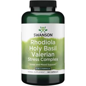 Swanson Rhodiola Holy Basil Valerian Stress Complex 225/225/225 Stress Wellbeing Relaxation Support Milligrams 180 Capsules