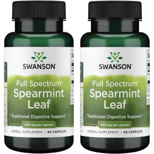 Swanson Spearmint Leaf (Mentha Spicata) – Full Spectrum Herbal Supplement Supporting Digestive Health & Mild Stomach Issues – Natural Formula Supporting Health & Wellness – (60 Capsules, 400mg Each)(60 Count (Pack of 2))