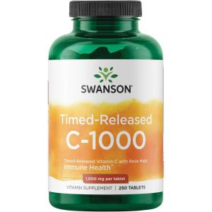 Swanson Timed-Release Vitamin C with Rose HIPS Immune System Support Skin Cardiovascular Health Antioxidant Supplement 1000 mg 250 Tablets