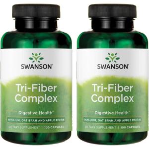 Swanson Tri-Fiber Complex – Digestive Health Supplement Made with Psyllium, Oat Bran, & Apple Pectin – (100 Capsules)(100 Count (Pack of 2))